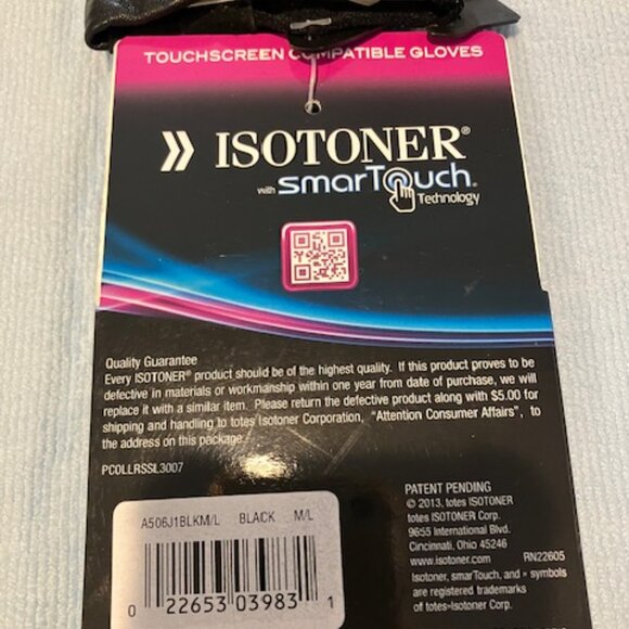 Isotoner Gloves Black Leather Size M/L - Picture 4 of 5